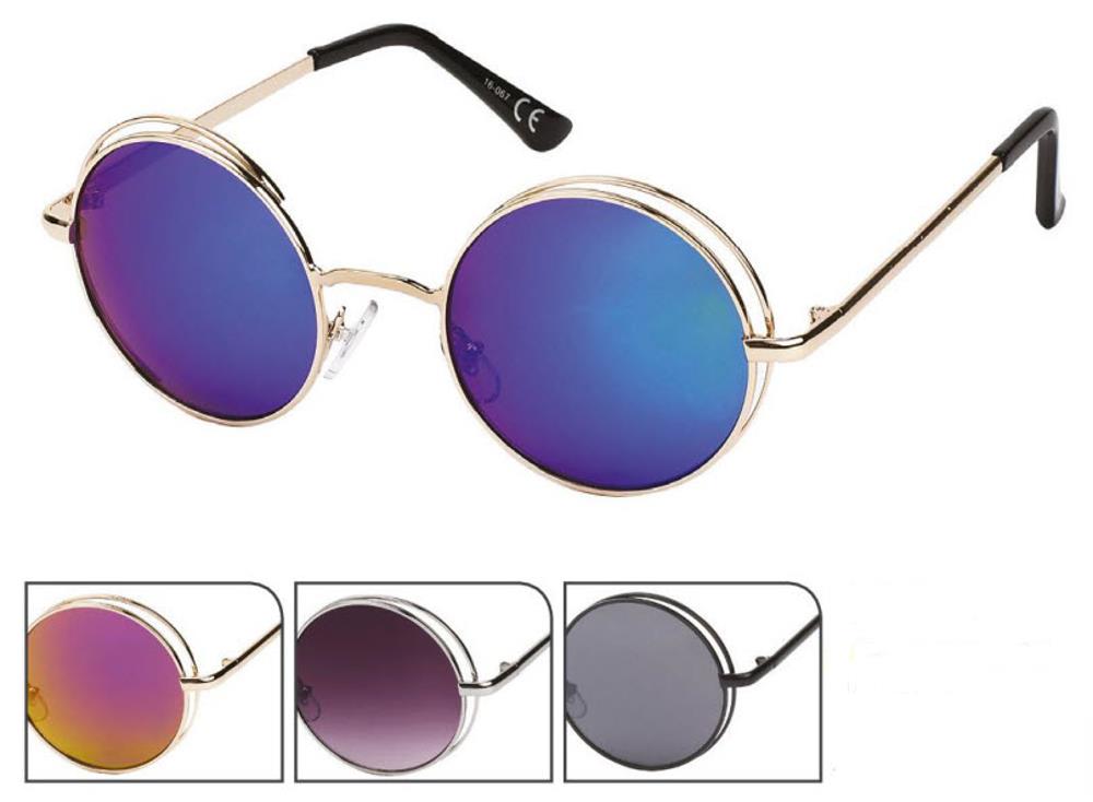 Sonnenbrille Round Glasses John-Lennon-Style 400UV Metalldoppelrahmen verspiegelt