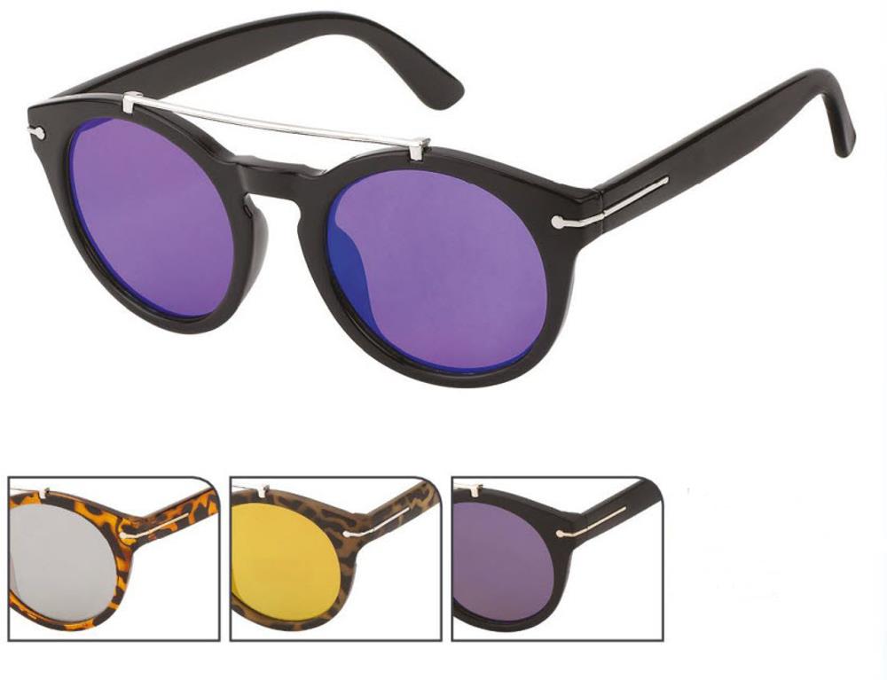 Sonnenbrille Round Panto 400 UV Metallbügeloberkante Zierleiste verspiegelt