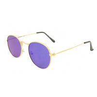 Load image into Gallery viewer, Sonnenbrille rundlich Panto golden 400UV verspiegelt flache Gläser Steg hoch
