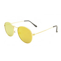 Load image into Gallery viewer, Sonnenbrille rundlich Panto golden 400UV verspiegelt flache Gläser Steg hoch
