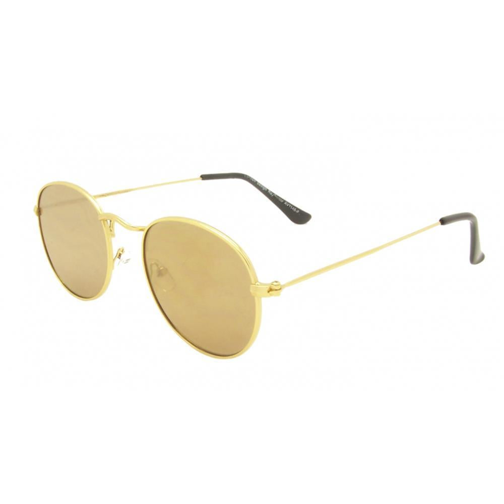 Sonnenbrille rundlich Panto golden 400UV verspiegelt flache Gläser Steg hoch
