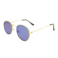 Load image into Gallery viewer, Sonnenbrille rundlich Panto golden 400UV verspiegelt flache Gläser Steg hoch
