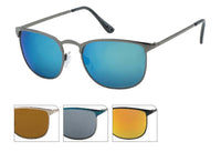 Load image into Gallery viewer, A pair of Sonnenbrille Retro Metallrahmen Brille getönt verspiegelt 400 UV unisex with silver frames and blue mirrored lenses. Smaller images show brown, gray, and orange mirrored lenses, all providing 400 UV protection.
