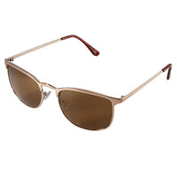 Load image into Gallery viewer, A pair of Sonnenbrille Retro Metallrahmen Brille with brown-tinted lenses, thin gold frames, and reddish-brown arm tips set at an angle on a white background. Unisex design with 400 UV protection for reliable eye safety.
