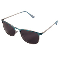 Load image into Gallery viewer, Die Sonnenbrille Retro Metallrahmen Brille getönt verspiegelt 400 UV unisex bietet dunkle Gläser, filigrane silberne Metallrahmen, türkisfarbene Akzente und blaue Bügelenden – stilvoller UV-Schutz 400 für jede Gelegenheit.
