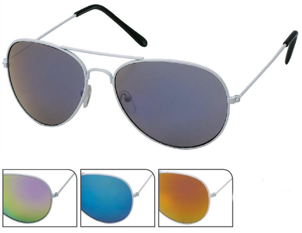 Sonnenbrille Pilotenbrille 400 UV weißes Metallgestell bunt verspiegelt
