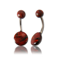 Cargar imagen en el visor de la galería, rot gemasert Organic Bauchnabelpiercing Tamarind Holz Kugel Scheibe Bananenpiercing Edelstahl
