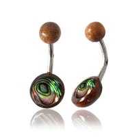 Cargar imagen en el visor de la galería, Organic Abalone Tamarind Holz braun bunt Bauchnabelpiercing Scheibe Bananenpiercing Edelstahl
