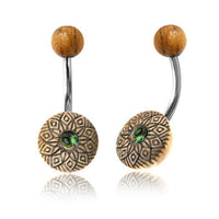 Load image into Gallery viewer, Bauchnabel Piercing Edelstahl Olivenholz 1.6x9.5 Blume
