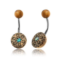 Load image into Gallery viewer, Bauchnabel Piercing Edelstahl Olivenholz 1.6x9.5 Blume
