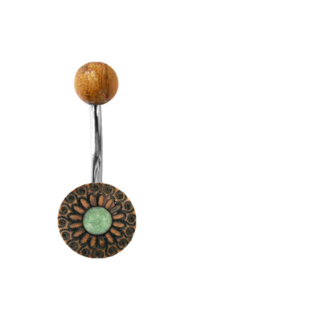 Bauchnabel Piercing Edelstahl Olivenholz 1.6x9.5 Blume