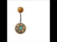Load image into Gallery viewer, Bauchnabel Piercing Edelstahl Olivenholz 1.6x9.5 Blume
