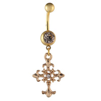 Cargar imagen en el visor de la galería, Bauchnabelpiercing Banenpiercing golden weißer Stern Kreuz Anhänger Edelstahl
