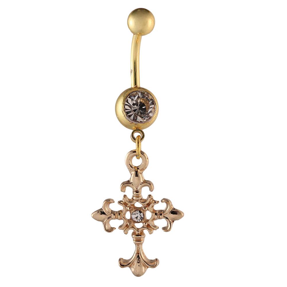 Bauchnabelpiercing Banenpiercing golden weißer Stern Kreuz Anhänger Edelstahl