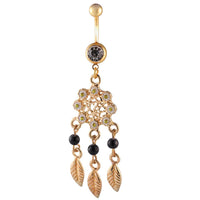 Cargar imagen en el visor de la galería, Bauchnabelpiercing goldfarben Traumfänger Blumen weiß gelb Edelstahl
