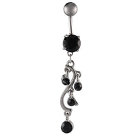 Cargar imagen en el visor de la galería, Bauchnabelpiercing silberfarben schwarze Steine Ranke S-Form Edelstahl
