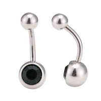 Cargar imagen en el visor de la galería, Bauchnabelpiercing Edelstahl silberfarben dunkelgrüner Stein
