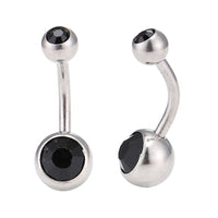 Cargar imagen en el visor de la galería, Bauchnabelpiercing Edelstahl silberfarben Stein schwarz in beiden Kugeln
