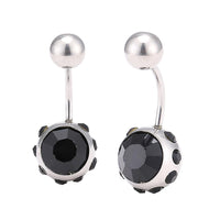 Cargar imagen en el visor de la galería, Bauchnabelpiercing silberfarben zwei Kugeln Steine schwarz Rand kleine Steine Edelstahl
