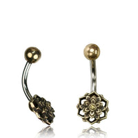 Load image into Gallery viewer, Bauchnabelpiercing Messing Edelstahl antik golden silbern 3D Blüte
