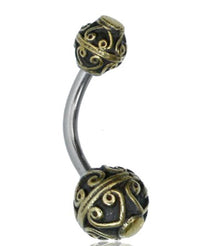 Load image into Gallery viewer, Bauchnabelpiercing Messing Edelstahl antik gold silber Kugel
