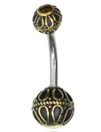 Load image into Gallery viewer, Bauchnabelpiercing Messing Edelstahl antik gold silber Kugel
