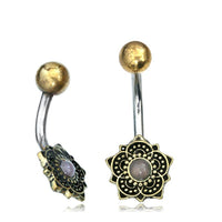 Cargar imagen en el visor de la galería, Bauchnabelpiercing Brass Edelstahl Bögen Blume Stein
