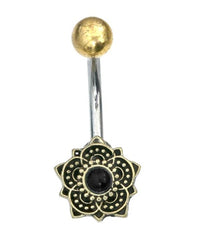 Cargar imagen en el visor de la galería, Bauchnabelpiercing Brass Edelstahl Bögen Blume Stein
