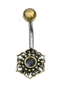 Cargar imagen en el visor de la galería, Bauchnabelpiercing Blume Edelstahl Stein Messing
