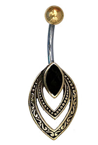 Cargar imagen en el visor de la galería, Bauchnabelpiercing Edelstahl Brass Doppelmandel Inlay
