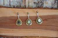 Cargar imagen en el visor de la galería, Bauchnabelpiercing Edelstahl Brass Sonnen Träne Inlay
