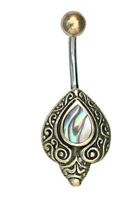 Cargar imagen en el visor de la galería, Bauchnabelpiercing Edelstahl Brass Schnörkel Träne Inlay
