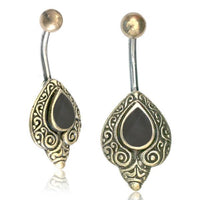Cargar imagen en el visor de la galería, Bauchnabelpiercing Edelstahl Brass Schnörkel Träne Inlay

