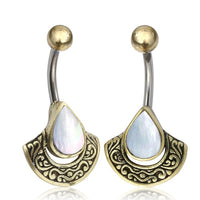 Cargar imagen en el visor de la galería, Bauchnabelpiercing Edelstahl Brass Bogen Träne Inlay

