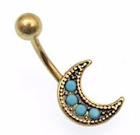 Load image into Gallery viewer, Bauchnabelpiercing Edelstahl Mond türkis gold
