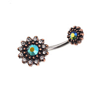Load image into Gallery viewer, Bauchnabelpiercing Edelstahl rose Kristall Blume
