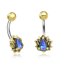 Cargar imagen en el visor de la galería, Bauchnabelpiercing Brass Edelstahl gold Lotus Stein
