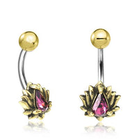Cargar imagen en el visor de la galería, Bauchnabelpiercing Brass Edelstahl gold Lotus Stein
