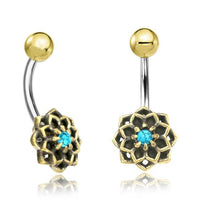 Cargar imagen en el visor de la galería, Bauchnabel Piercing Brass Edelstahl Stern Blume Stein
