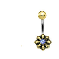 Cargar imagen en el visor de la galería, Bauchnabel Piercing Brass Edelstahl Sternblume Stein
