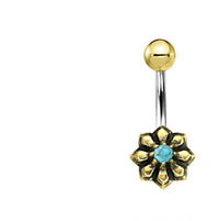 Cargar imagen en el visor de la galería, Bauchnabel Piercing Brass Edelstahl Sternblume Stein
