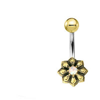 Cargar imagen en el visor de la galería, Bauchnabel Piercing Brass Edelstahl Sternblume Stein
