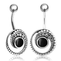 Load image into Gallery viewer, Bauchnabel Piercing Edelstahl Silber Punkte Spirale Inlay
