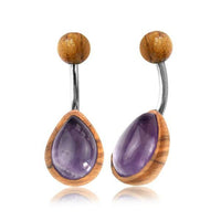 Cargar imagen en el visor de la galería, Bauchnabel Piercing Edelstahl Holz Stein Tropfen Träne
