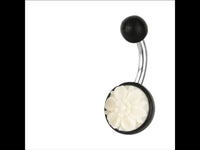 Cargar imagen en el visor de la galería, Bauchnabel Piercing Edelstahl Arangholz Bone Blume
