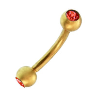 Load image into Gallery viewer, Banane Curved Barbell Piercing mit Kugeln goldfarben aus Edelstahl mit Glitzerstein in Rot
