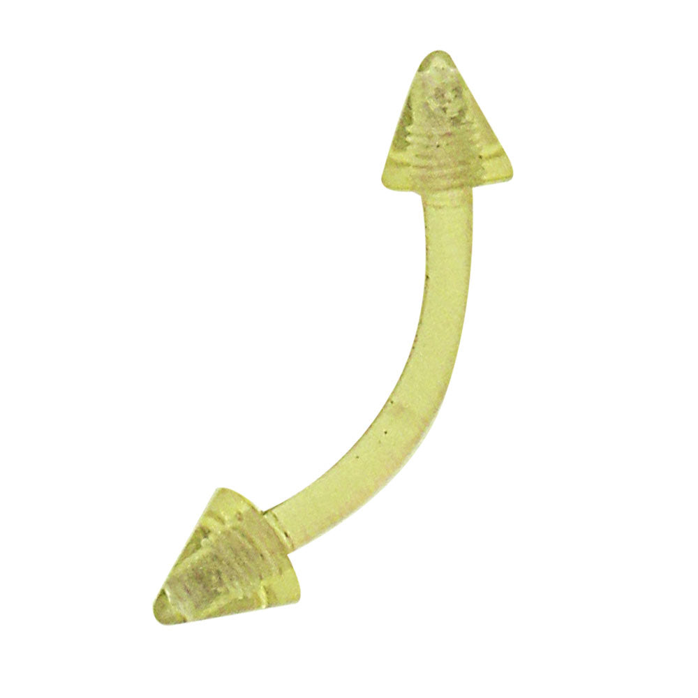 modischer Piercing curved Barbell mit Cones aus flexiblem Kunststoff in Gelb transparent