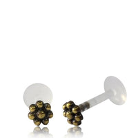 Cargar imagen en el visor de la galería, Labret Lippen Piercing Acryl Blume antik golden Brass Motiv
