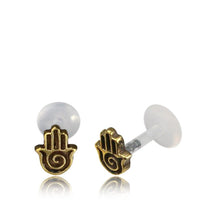 Load image into Gallery viewer, Labret Lippen Piercing Bio Acryl Khamsa Hand antik golden Brass Tragus
