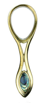 Load image into Gallery viewer, Flesh Tunnel antik golden Messing Expander Tropfen Paua Muschel Plug Ohrring
